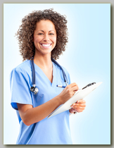 Smiling nurse with clipboard